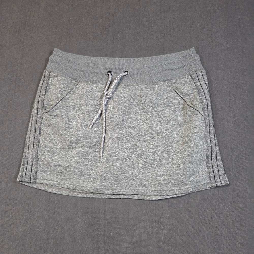 Athleta Mini Skirt Womens Small Gray Heathered Knit Drawstring Pockets 983085